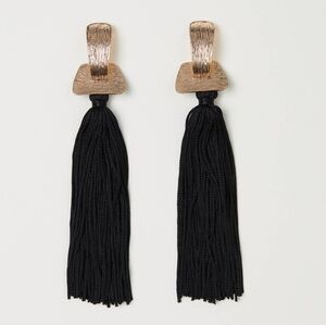H&M Black Tassel Earrings with Gold Accents